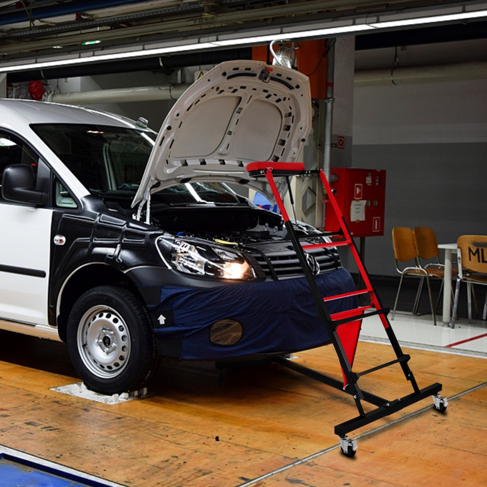 Enredadera de motor automotriz VEVOR, enredadera plegable de altura ajustable, enredadera de motor superior alta de capacidad de 400 LBS, con cuatro ruedas de 4 pulgadas, cubierta acolchada, para el hogar, garaje, mantenimiento de reparación de taller