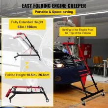 Enredadera de motor automotriz VEVOR, enredadera plegable de altura ajustable, enredadera de motor superior alta de capacidad de 400 LBS, con cuatro ruedas de 4 pulgadas, cubierta acolchada, para el hogar, garaje, mantenimiento de reparación de taller