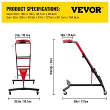 Enredadera de motor automotriz VEVOR, enredadera plegable de altura ajustable, enredadera de motor superior alta de capacidad de 400 LBS, con cuatro ruedas de 4 pulgadas, cubierta acolchada, para el hogar, garaje, mantenimiento de reparación de taller