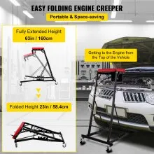 VEVOR Topside Automotive Engine Creeper, Altura Ajustable Plegable Topside Creeper, 400LBS Capacidad High Top Engine Creeper, con Cuatro Ruedas, Cubierta Acolchada, para Garaje en Casa, Mantenimiento de Reparación de Taller