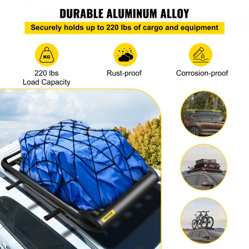 VEVOR portaequipajes de techo cesta de carga universal portaequipajes de techo de aluminio montado en el techo portaequipajes de 50 x 34,5 pulgadas para coche SUV portaequipajes de viaje, con capacidad de 220 libras