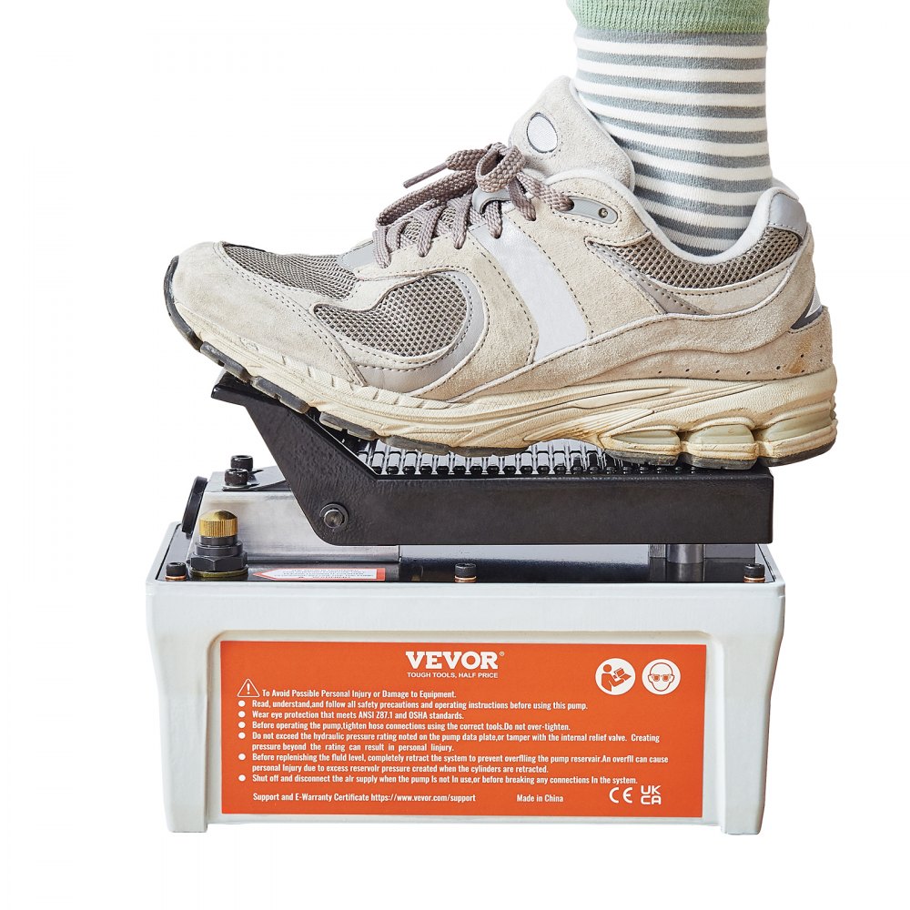 VEVOR Bomba hidráulica neumática de 10 000 PSI, depósito de 1/2 galón, salida de aceite NPT de 3/8", entrada NPT de 1/4", tubería de 6,6 pies, accionada con el pie. Pedal neumático para máquinas de carrocería y postes de tracción, gris.