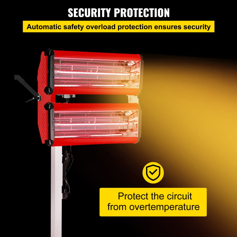 Lámpara de curado de pintura por infrarrojos VEVOR con protección automática contra sobrecarga de seguridad.