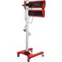 Lámpara de curado de pintura por infrarrojos VEVOR roja y negra con base con ruedas y soporte ajustable.