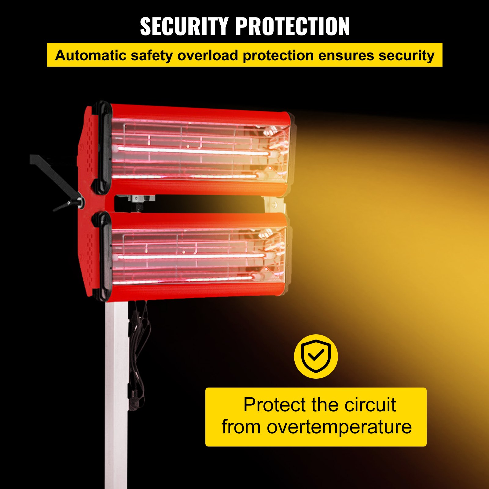 Lámpara de curado de pintura por infrarrojos VEVOR con protección automática contra sobrecarga de seguridad.