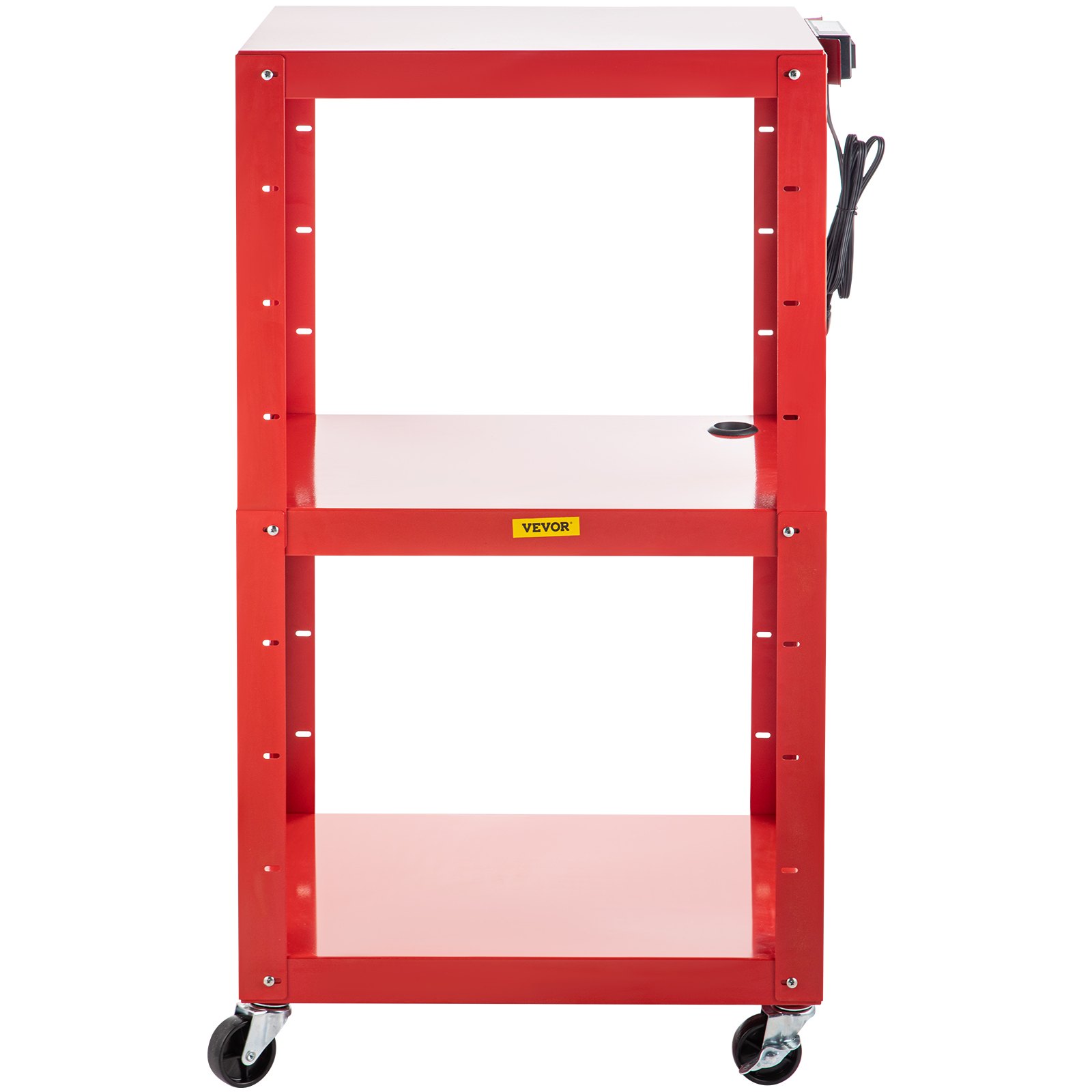 Carro audiovisual de acero VEVOR, carro multimedia de altura ajustable de 66 a 104 cm con cable de alimentación, carro de presentación de 63 x 46 cm con 3 estantes, carro para proyector con ruedas de 68 kg y 2 frenos, apto para cargas pesadas.