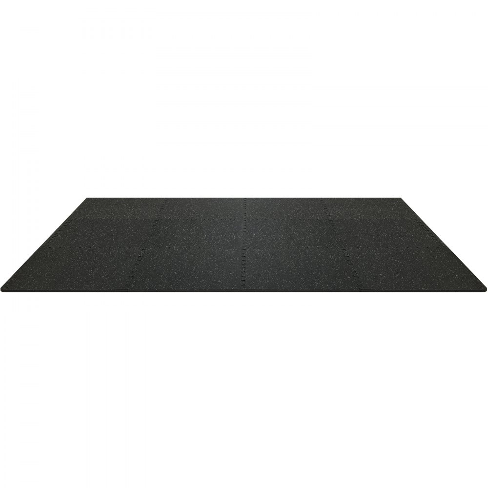 Alfombrillas de gimnasio VEVOR, negras, superficie texturizada, bordes entrelazados, ideales para gimnasios domésticos y comerciales.