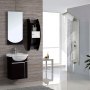 Baño moderno con sistema de panel de ducha VEVOR, lavabo elegante, espejo y mueble montado en la pared.