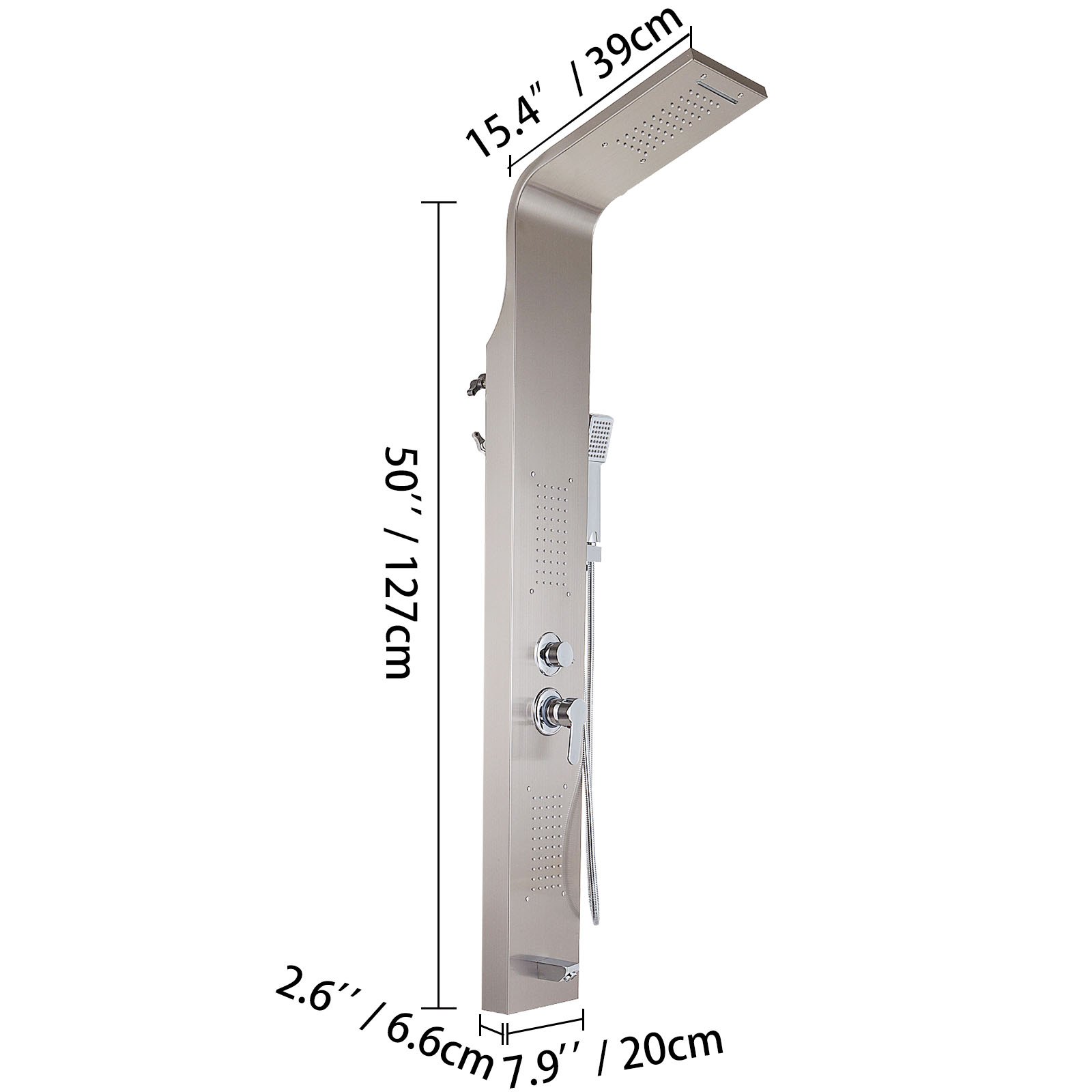 Sistema de torre de paneles VEVOR con cabezal de ducha y rociador manual, dimensiones 50&quot; x 15,4&quot;.