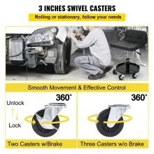 VEVOR Taburete de garaje con ruedas, capacidad de 300 libras, altura ajustable de 15.7 a 20.5 pulgadas, asiento mecánico con ruedas giratorias de 360 grados y bandeja de herramientas, para taller, taller de reparación de automóviles, negro