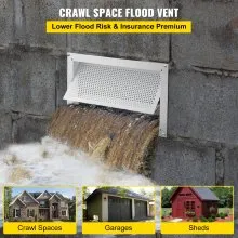 Ventilación de inundación VEVOR, 8" de altura x 16" de ancho x 2" de profundidad Ventilación de inundación de la base, para reducir el daño de la base y el riesgo de inundación, blanco, montado en la pared, para espacios de arrastre, garajes y recintos de altura completa