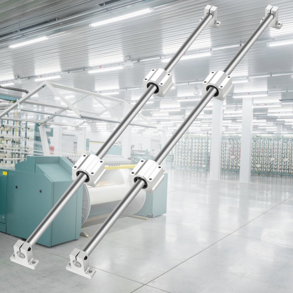 Riel lineal VEVOR 2 piezas 16x500 mm Eje óptico con bloque de cojinete y soporte de guía