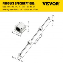 Riel lineal VEVOR 2 piezas 16x500 mm Eje óptico con bloque de cojinete y soporte de guía