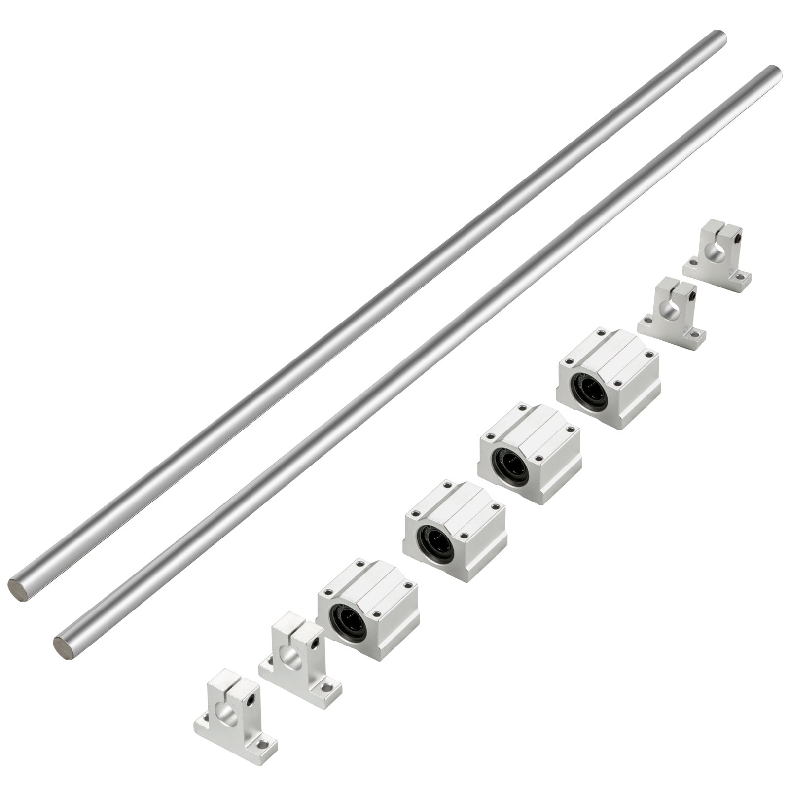 Riel lineal VEVOR 2 piezas 16x500 mm Eje óptico con bloque de cojinete y soporte de guía
