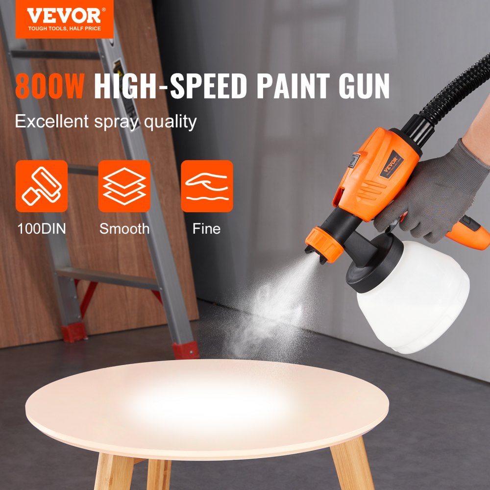 VEVOR Pulverizador de pintura, pistola de pintura en aerosol eléctrica de 500 W con manguera de aire de 10 pies, contenedor de 1300 ml y 3 patrones de pulverización, 4 boquillas, pistola pulverizadora HVLP para pintar el hogar, paredes interiores y exteriores, cercas