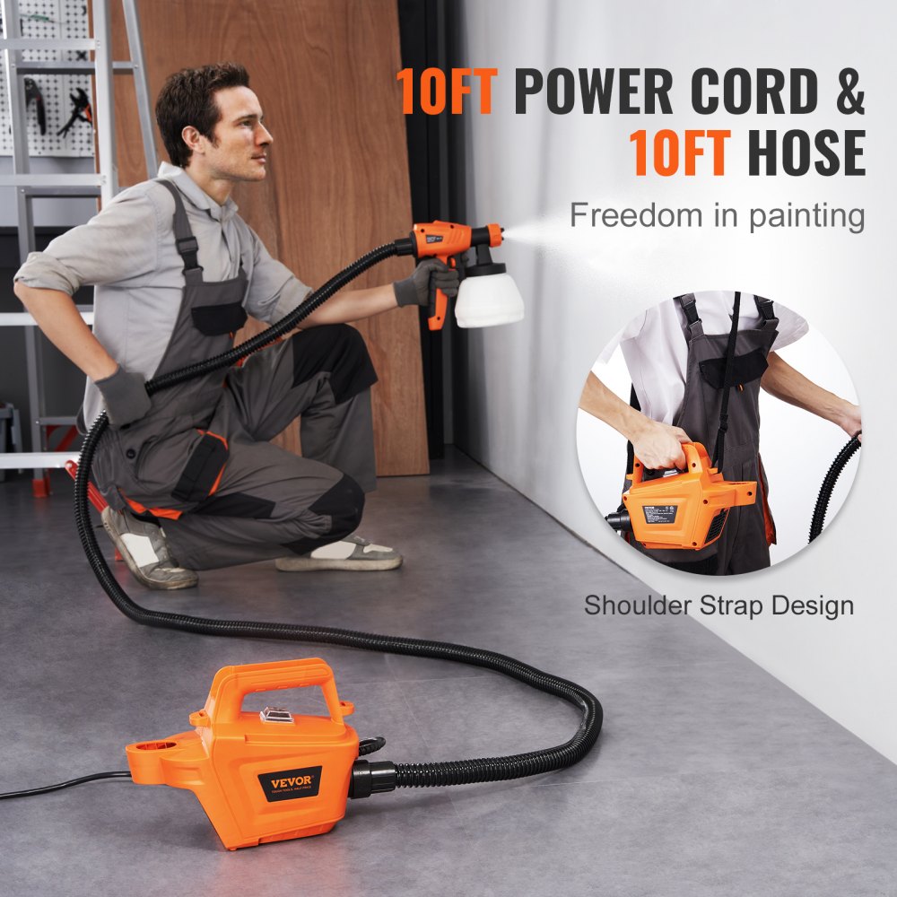 VEVOR Pulverizador de pintura, pistola de pintura en aerosol eléctrica de 500 W con manguera de aire de 10 pies, contenedor de 1300 ml y 3 patrones de pulverización, 4 boquillas, pistola pulverizadora HVLP para pintar el hogar, paredes interiores y exteriores, cercas