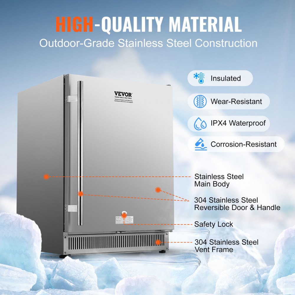 Refrigerador de bebidas VEVOR de 24 pulgadas para interiores y exteriores, 185 cuartos de galón, para colocar bajo encimera o de pie, con capacidad para 175 latas, de acero inoxidable, para uso residencial, doméstico, comercial o de bar.