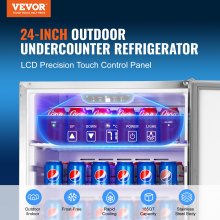 VEVOR Refrigerador de bebidas para interiores y exteriores de 24 pulgadas, refrigerador de bebidas independiente o debajo del mostrador de 185 QT, refrigerador de cerveza incorporado de 175 latas con cuerpo de acero inoxidable para uso comercial en el hogar residencial