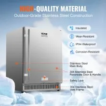 VEVOR Refrigerador de bebidas para interiores y exteriores de 24 pulgadas, refrigerador de bebidas independiente o debajo del mostrador de 185 QT, refrigerador de cerveza incorporado de 175 latas con cuerpo de acero inoxidable para uso comercial en el hogar residencial