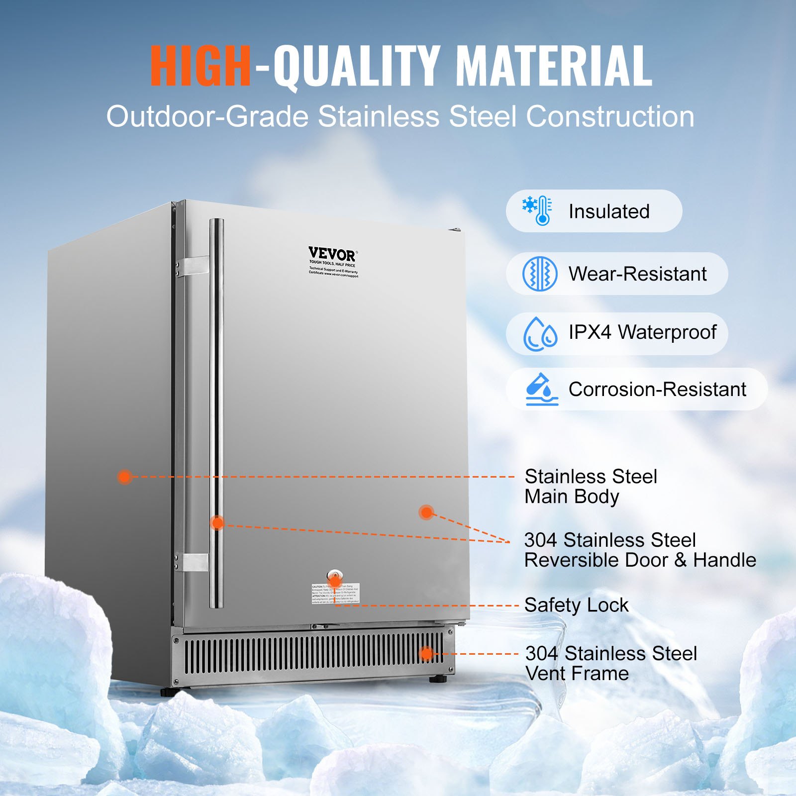 VEVOR Refrigerador de bebidas para interiores y exteriores de 24 pulgadas, refrigerador de bebidas independiente o debajo del mostrador de 185 QT, refrigerador de cerveza incorporado de 175 latas con cuerpo de acero inoxidable para uso comercial en el hogar residencial