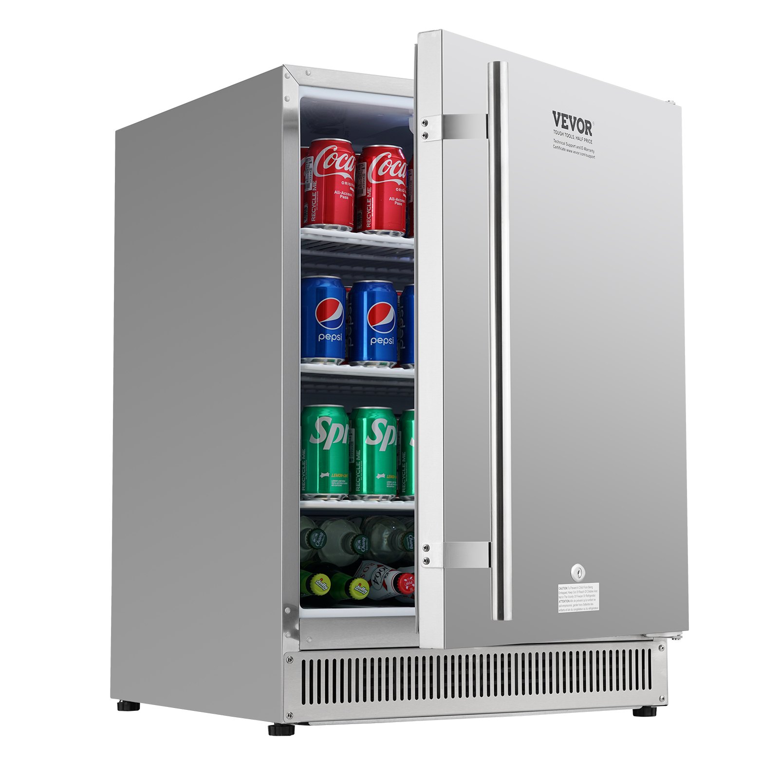 Refrigerador de bebidas VEVOR de 24 pulgadas para interiores y exteriores, 185 cuartos de galón, para colocar bajo encimera o de pie, con capacidad para 175 latas, de acero inoxidable, para uso residencial, doméstico, comercial o de bar.