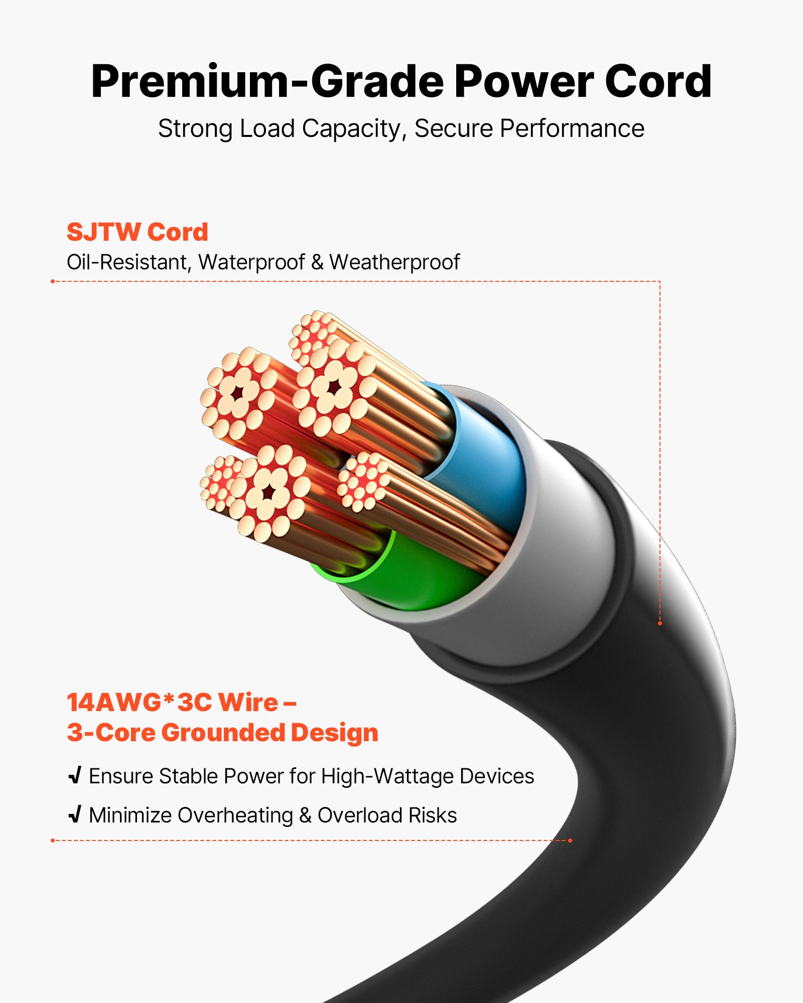 Estaca de enchufes para exteriores VEVOR, cable de extensión de 30 m, resistente a la intemperie, con cubierta y protección contra sobrecargas, 6 tomas de corriente, 13 A/1625 W, estaca de jardín multitoma impermeable para luces navideñas.