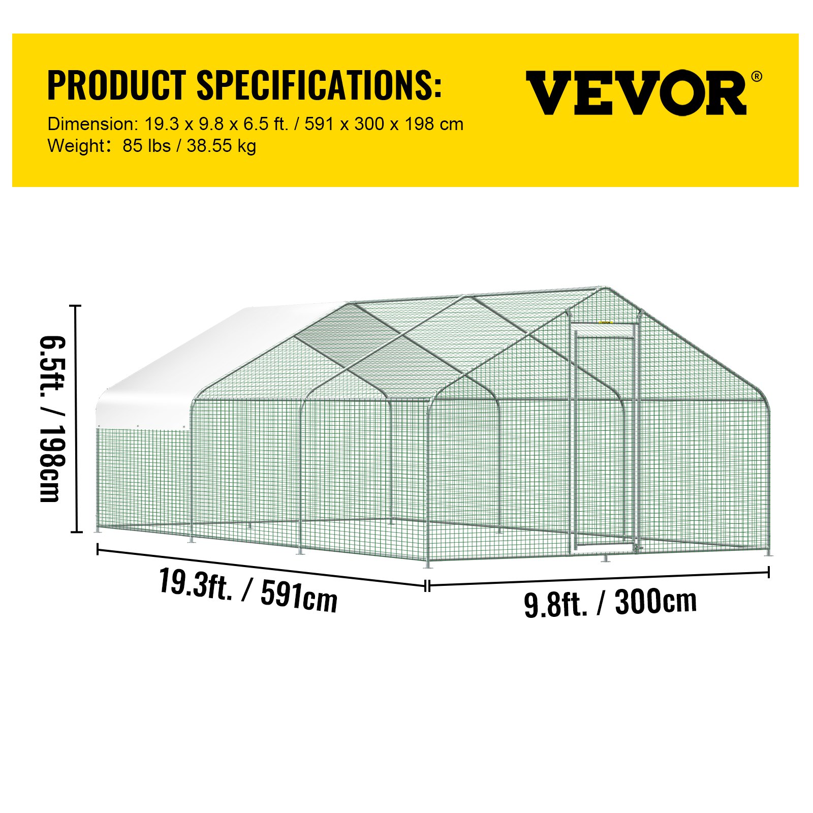 VEVOR - Jaula grande de metal para gallinero, gallinero, gallinero, 19,3 x 9,8 x 6,5 pies