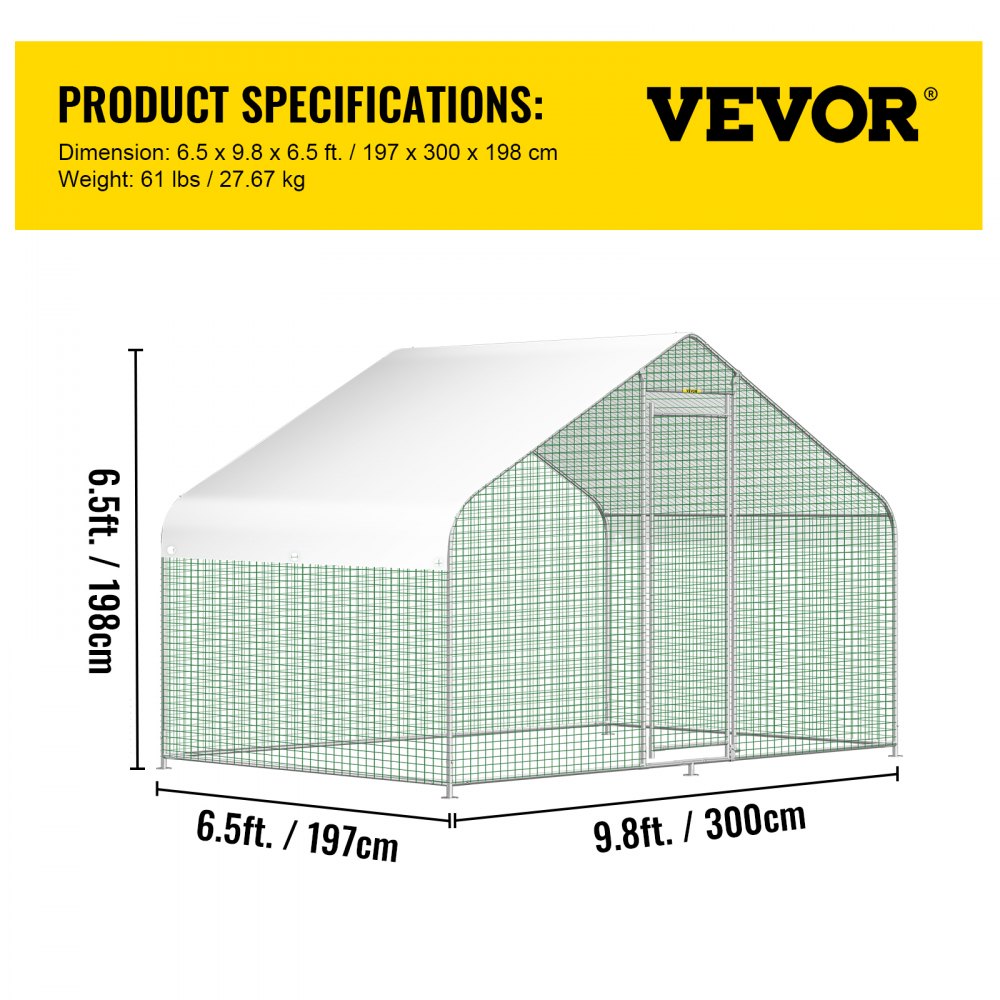 VEVOR - Jaula grande de metal para gallinero, gallinero, gallinero, 6,5 x 9,8 x 6,5 pies
