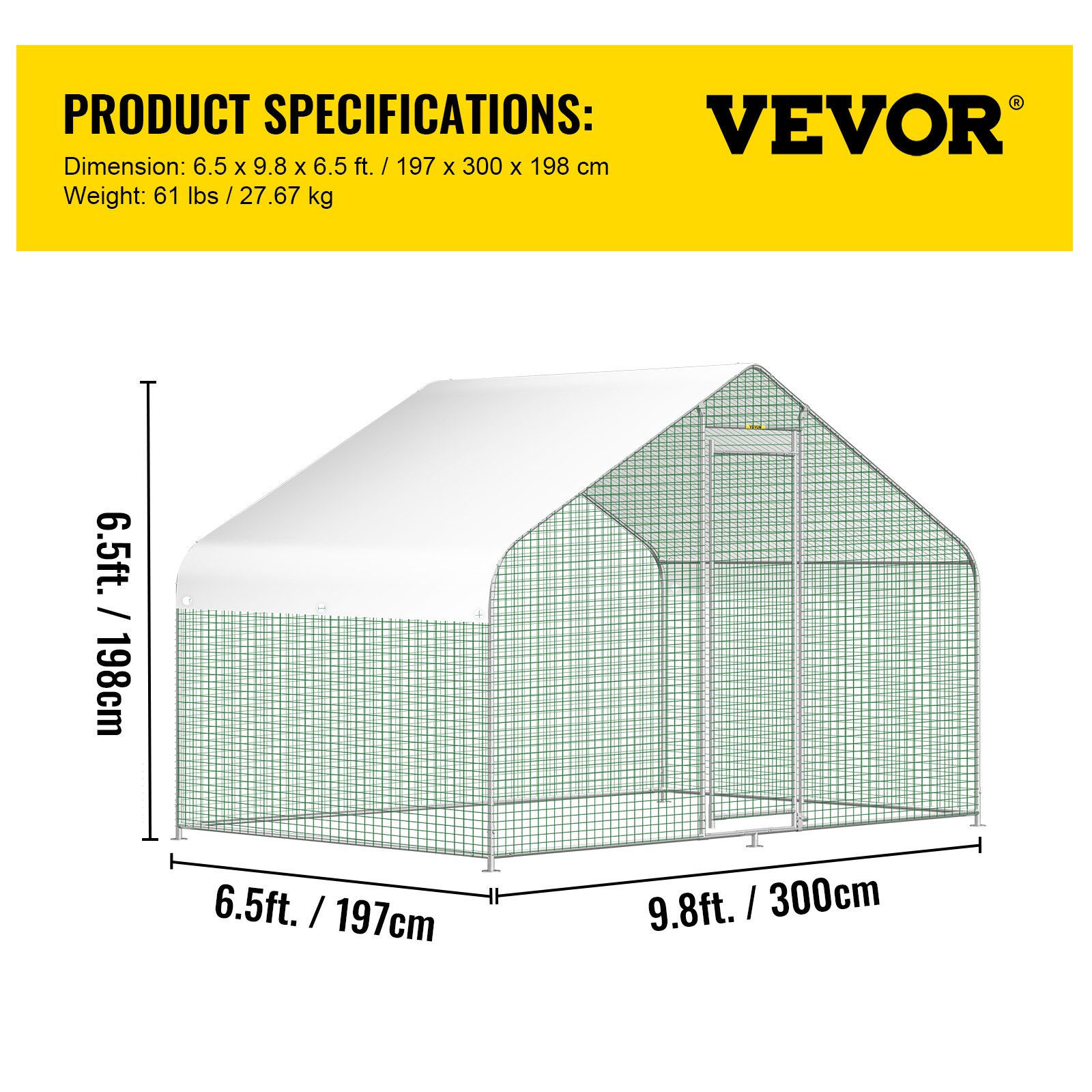 VEVOR - Jaula grande de metal para gallinero, gallinero, gallinero, 6,5 x 9,8 x 6,5 pies