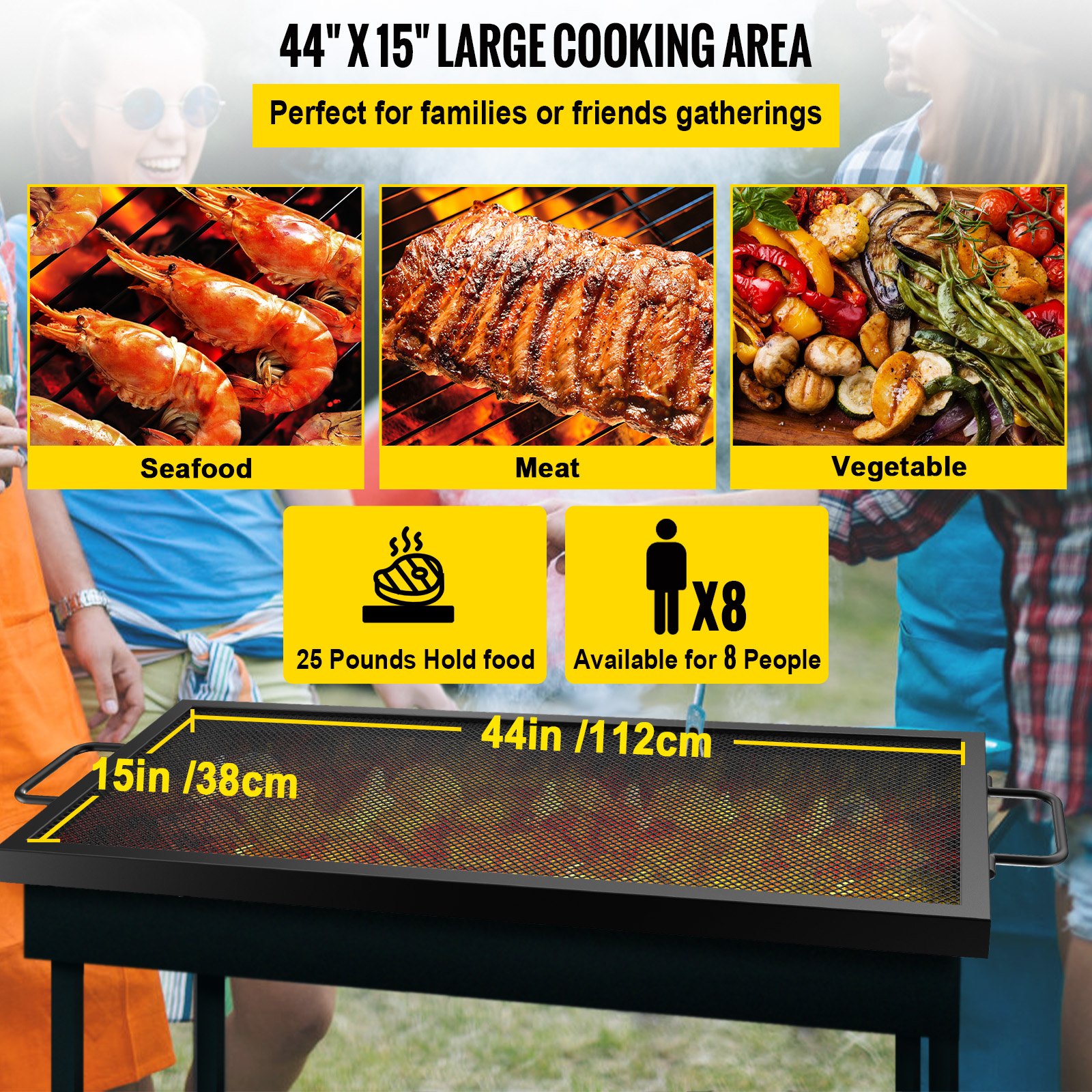 VEVOR Rejilla de Cocción Rectangular Parrilla para Fogatas de 44 x 15 pulgadas