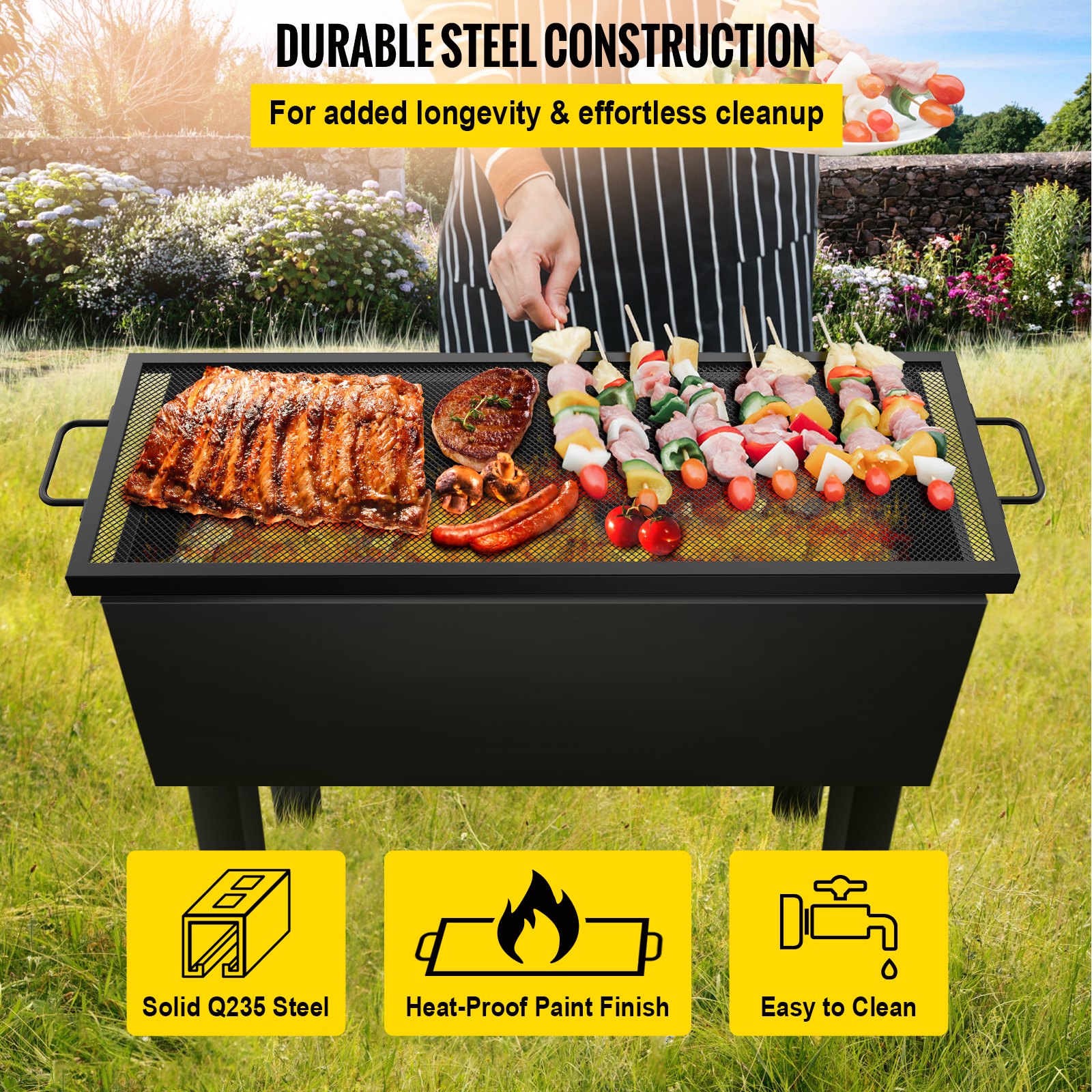 VEVOR Rejilla de Cocción Rectangular Parrilla para Fogatas de 44 x 15 pulgadas