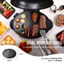 VEVOR Parrilla eléctrica para interiores y exteriores, 1800 W, 200 pulgadas cuadradas, parrilla eléctrica para barbacoa con superficie de parrilla, soporte extraíble, parrilla de patio antiadherente con temperatura ajustable para fiestas, camping y patio