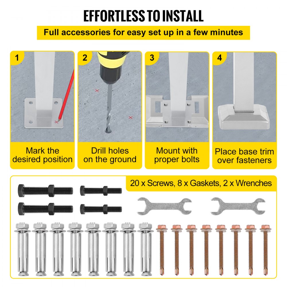 Barandilla de escalera exterior VEVOR, apta para 1 o 2 escalones, pasamanos de metal de aleación, pasamanos de transición flexible para porche delantero, barandilla de escalón arqueado con kit de instalación, para escaleras de hormigón o madera, color plata.