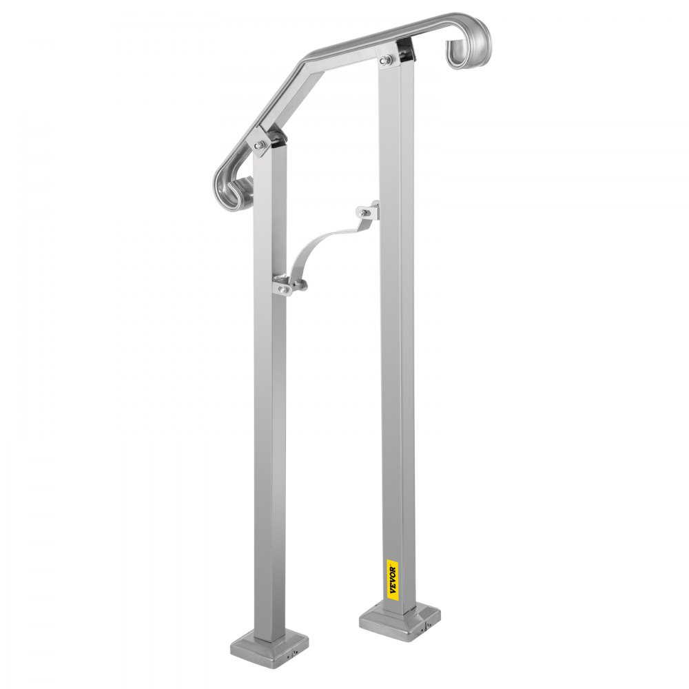 Barandilla de escalera exterior VEVOR, apta para 1 o 2 escalones, pasamanos de metal de aleación, pasamanos de transición flexible para porche delantero, barandilla de escalón arqueado con kit de instalación, para escaleras de hormigón o madera, color plata.