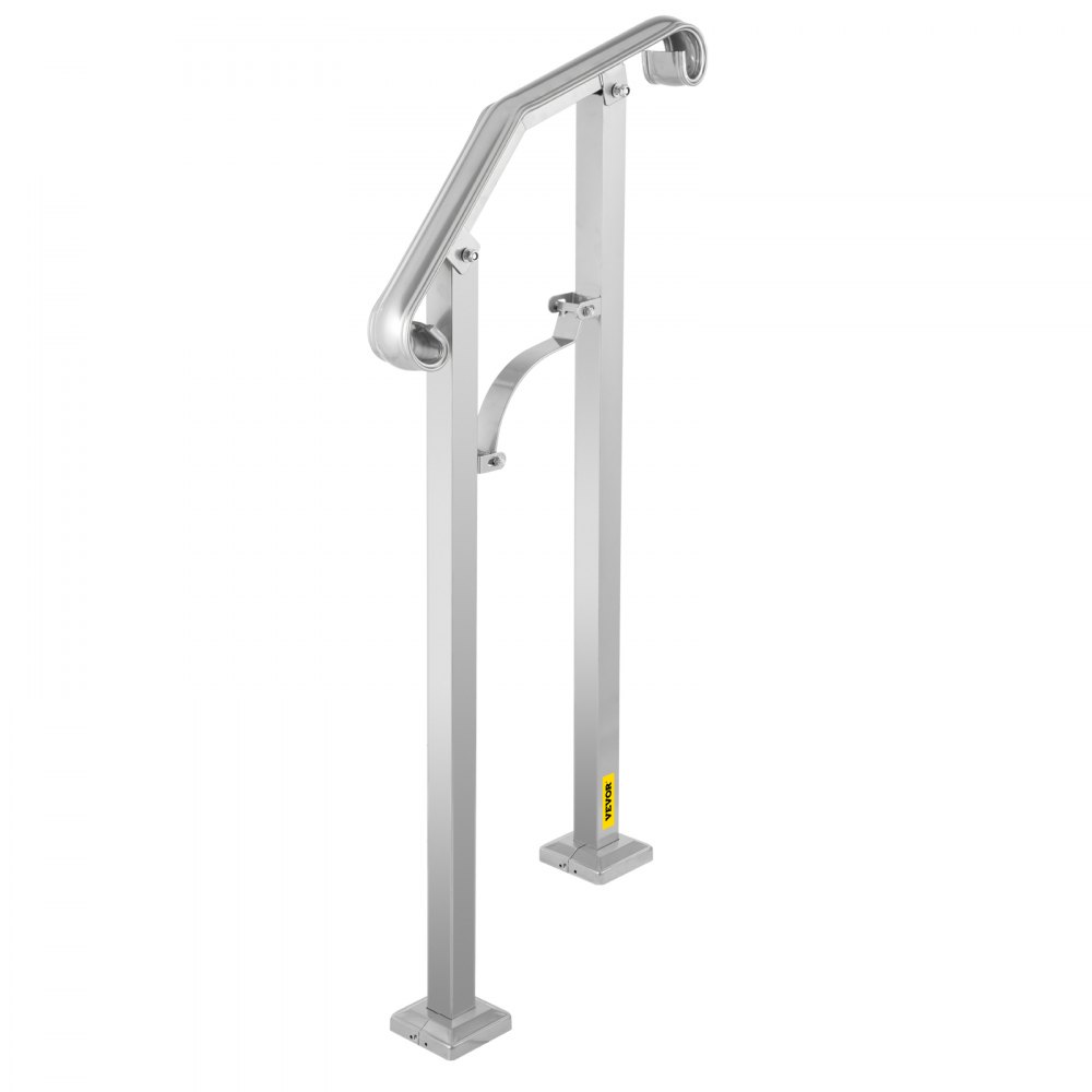 Barandilla de escalera exterior VEVOR, apta para 1 o 2 escalones, pasamanos de metal de aleación, pasamanos de transición flexible para porche delantero, barandilla de escalón arqueado con kit de instalación, para escaleras de hormigón o madera, color plata.