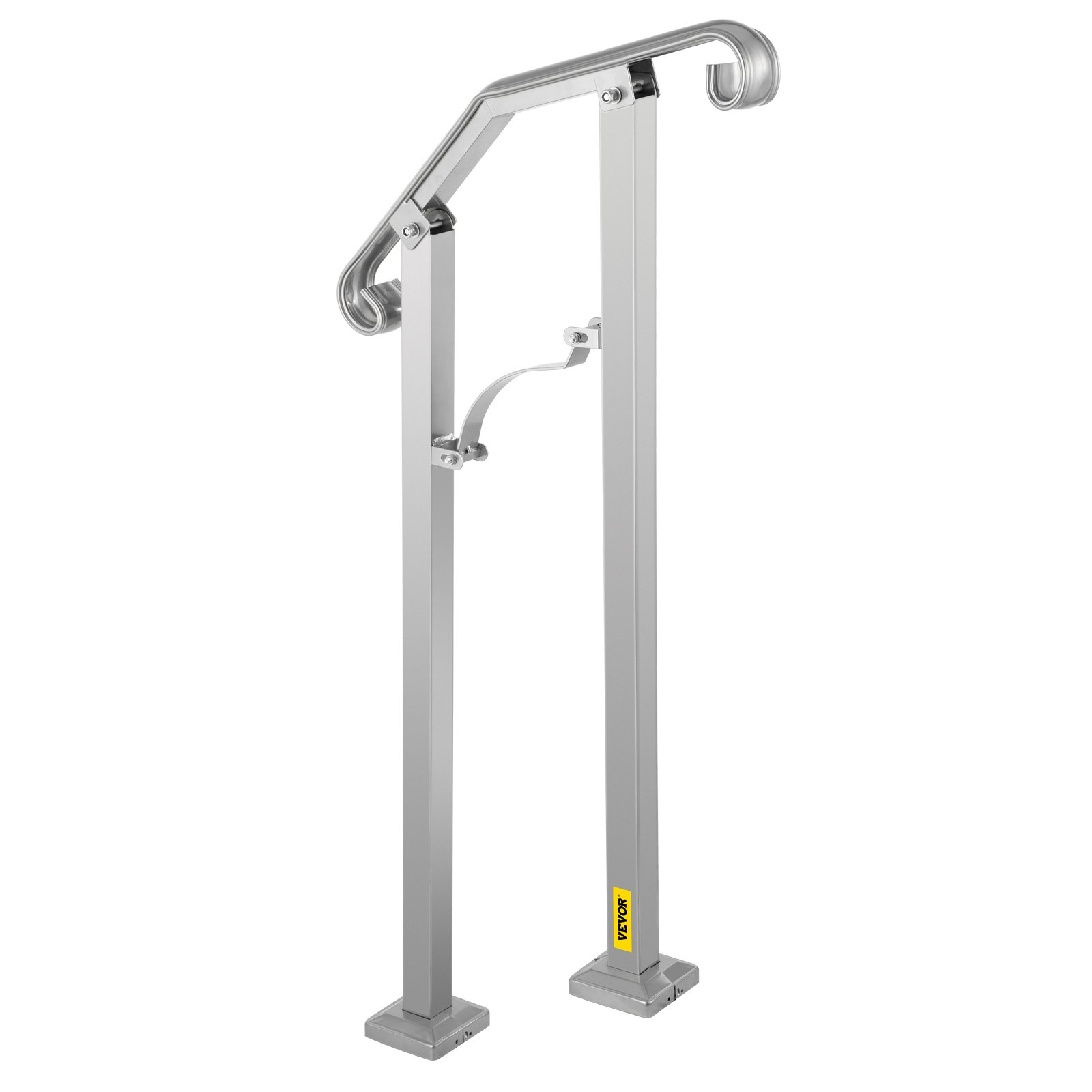 Barandilla de escalera exterior VEVOR, apta para 1 o 2 escalones, pasamanos de metal de aleación, pasamanos de transición flexible para porche delantero, barandilla de escalón arqueado con kit de instalación, para escaleras de hormigón o madera, color plata.