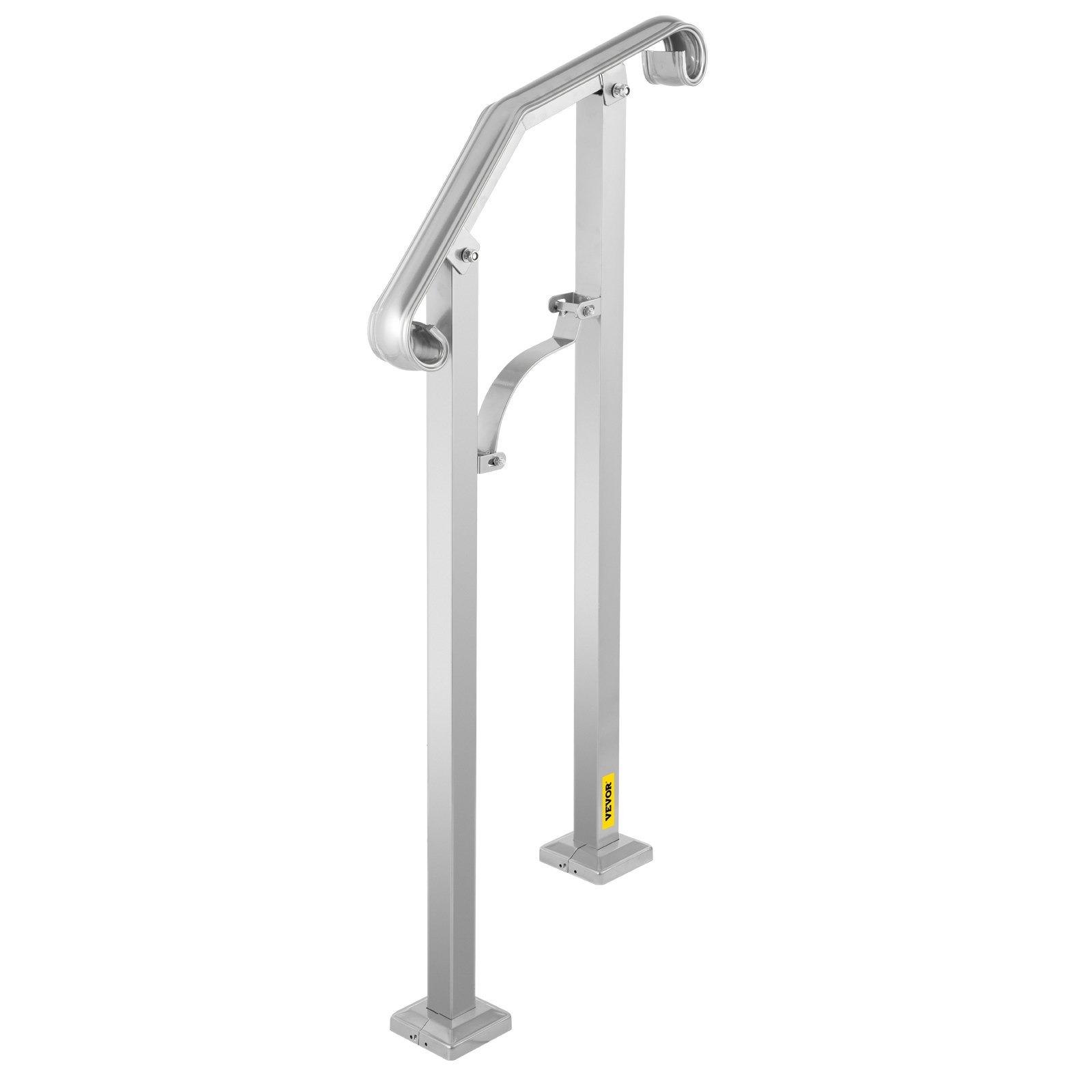 Barandilla de escalera exterior VEVOR, apta para 1 o 2 escalones, pasamanos de metal de aleación, pasamanos de transición flexible para porche delantero, barandilla de escalón arqueado con kit de instalación, para escaleras de hormigón o madera, color plata.