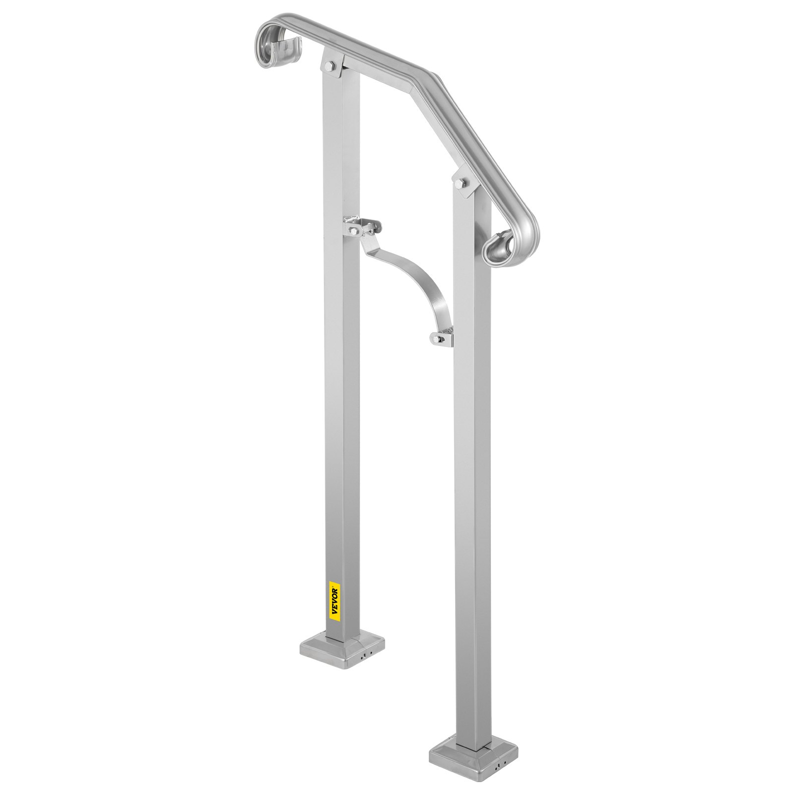 Barandilla de escalera exterior VEVOR, apta para 1 o 2 escalones, pasamanos de metal de aleación, pasamanos de transición flexible para porche delantero, barandilla de escalón arqueado con kit de instalación, para escaleras de hormigón o madera, color plata.
