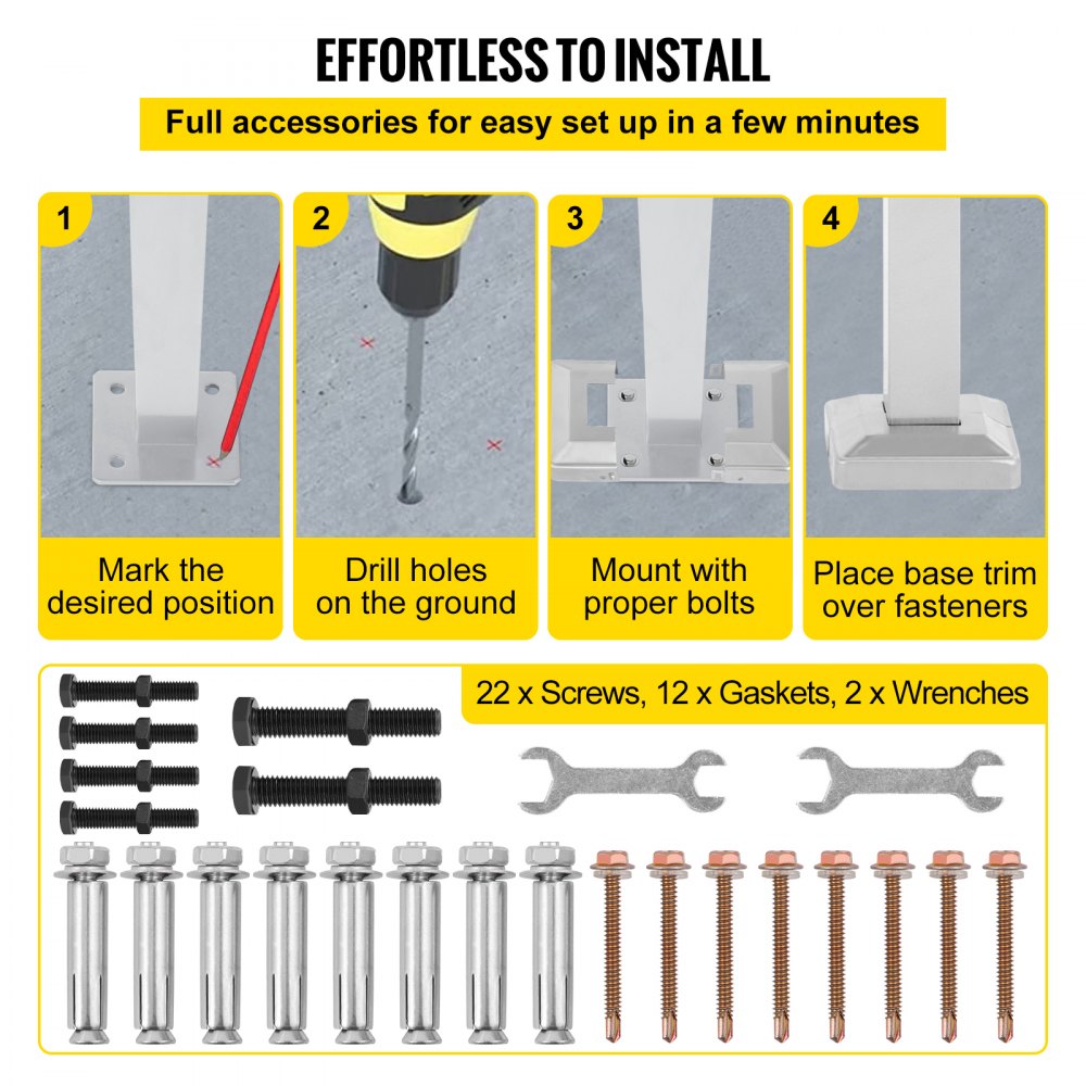 VEVOR - Barandilla de escalera para exterior, de aleación de metal, flexible, para 1 o 2 escalones, con kit de instalación, para escaleras de hormigón o madera, color plateado