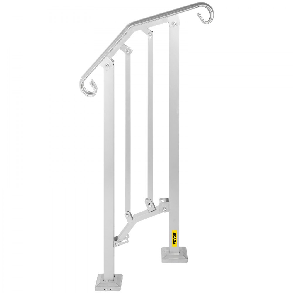 Barandilla de escalera exterior VEVOR, pasamanos de metal de aleación, pasamanos flexible de transición para 1 o 2 escalones, barandilla de escalera exterior con kit de instalación, pasamanos para escaleras de hormigón o madera, color plata.