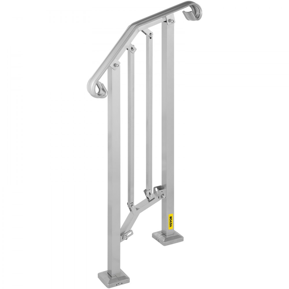 Barandilla de escalera exterior VEVOR, pasamanos de metal de aleación, pasamanos flexible de transición para 1 o 2 escalones, barandilla de escalera exterior con kit de instalación, pasamanos para escaleras de hormigón o madera, color plata.