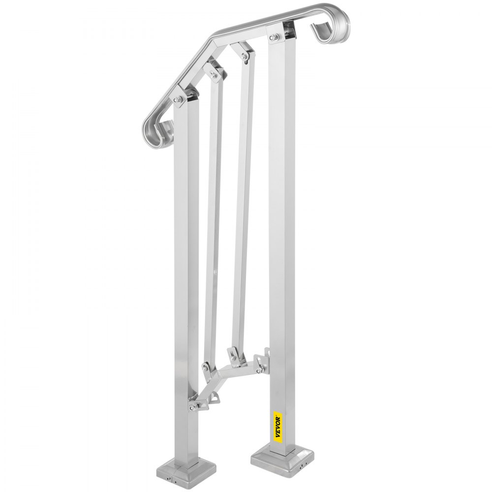 Barandilla de escalera exterior VEVOR, pasamanos de metal de aleación, pasamanos flexible de transición para 1 o 2 escalones, barandilla de escalera exterior con kit de instalación, pasamanos para escaleras de hormigón o madera, color plata.