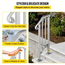 VEVOR Barandilla de escalera para exteriores, barandilla de aleación de metal, pasamanos de transición flexible de 1 o 2 escalones, barandilla de escalera para exteriores con kit de instalación, pasamanos para escaleras de hormigón o madera, plateado
