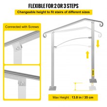 VEVOR Barandilla de escalera para exteriores, pasamanos de aleación de metal de 2 o 3 escalones, pasamanos de transición flexible para porche delantero, riel de arco con kit de instalación, para escaleras de concreto o madera, plateado