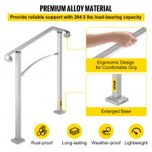 VEVOR Barandilla de escalera para exteriores, pasamanos de aleación de metal de 2 o 3 escalones, pasamanos de transición flexible para porche delantero, riel de arco con kit de instalación, para escaleras de concreto o madera, plateado