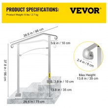 VEVOR Barandilla de escalera para exteriores, pasamanos de aleación de metal de 2 o 3 escalones, pasamanos de transición flexible para porche delantero, riel de arco con kit de instalación, para escaleras de concreto o madera, plateado