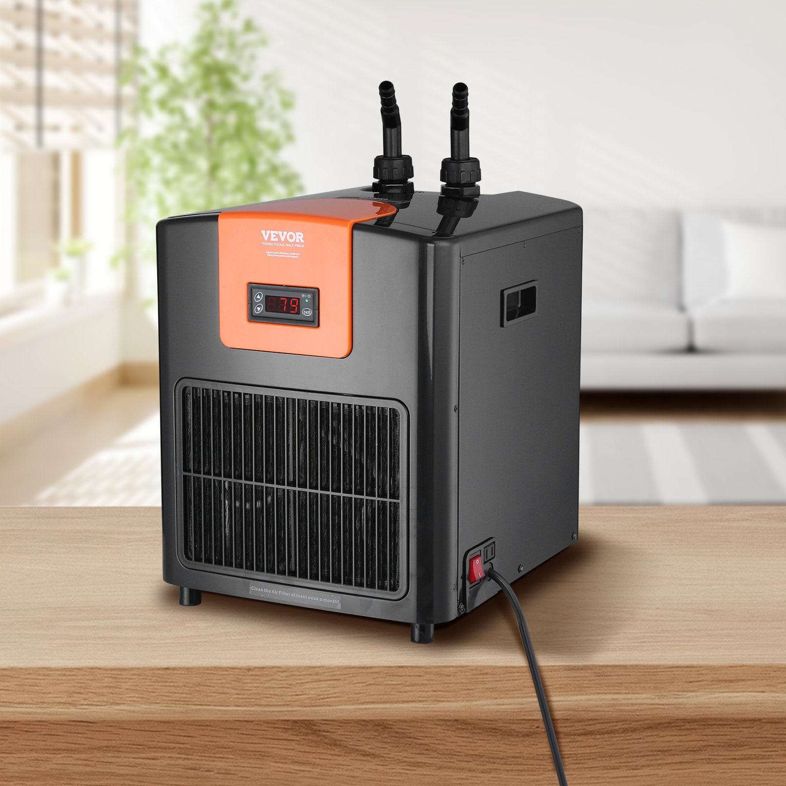 VEVOR Enfriador de acuario Tuspuzz, 92 galones (348 L), 1/4 HP, compresor de refrigeración silencioso para agua de mar y dulce, sistema de enfriamiento para pecera con bomba/manguera, para medusas y arrecifes de coral