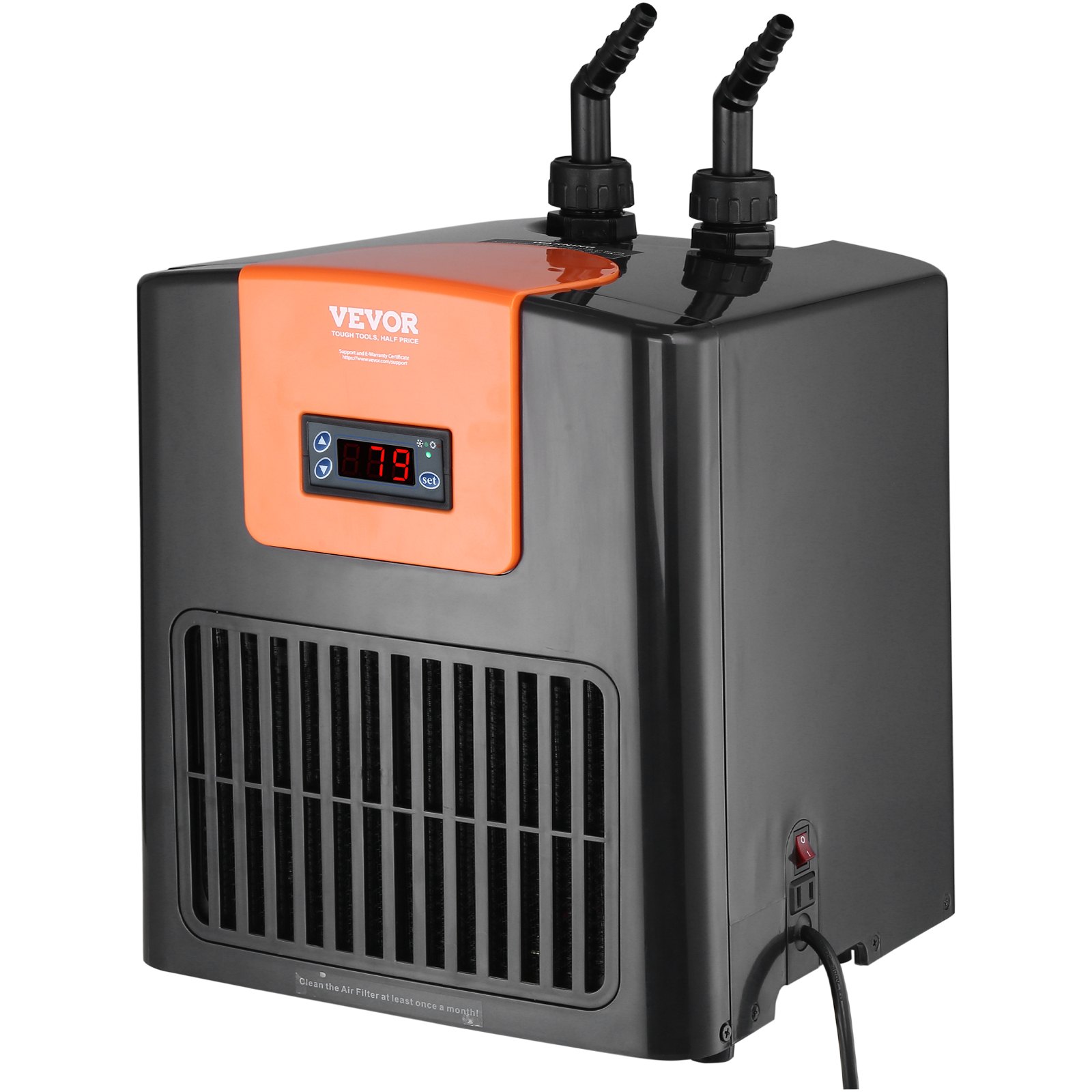 Enfriador de acuario VEVOR, 52 Gal 196 L, enfriador de agua hidropónico de 1/10 HP, compresor de refrigeración silencioso para agua de mar y agua dulce, sistema de enfriamiento de tanque de peces con bomba/manguera, para medusas, arrecifes de coral