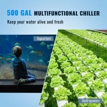 VEVOR Enfriador de Acuario, 500 Gal 1892 L, 1.5 HP Enfriador de Agua Hidropónico, Compresor de Refrigeración Silencioso para Agua de Mar y Agua Dulce, Sistema de Enfriamiento de Tanque de Peces con Bomba/Manguera, para Medusas, Arrecife de Coral