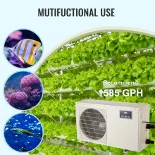 VEVOR Enfriador de Acuario, 500 Gal 1892 L, 1.5 HP Enfriador de Agua Hidropónico, Compresor de Refrigeración Silencioso para Agua de Mar y Agua Dulce, Sistema de Enfriamiento de Tanque de Peces con Bomba/Manguera, para Medusas, Arrecife de Coral